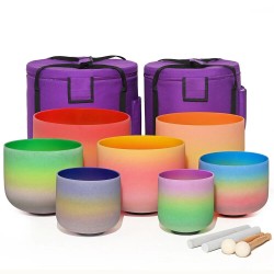 Luonnollinen 432Hz 6 12 tuuman 7 osainen sateenkaaren kvartsikristalli äänimaljasetti kantolaukulla