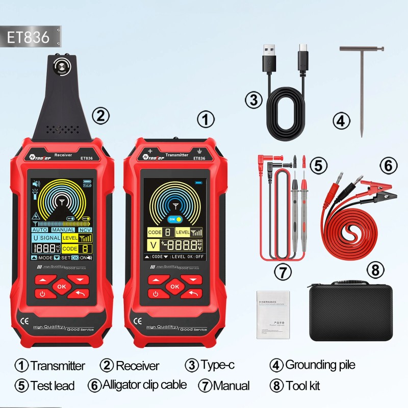 AV TOOLTOP ET836 ET838 verkkokaapelitesteri yleismittari 400V värinäyttö johtojen jäljitys ladattava akku