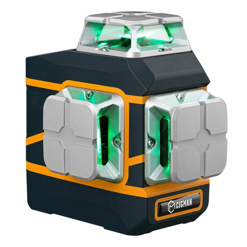 CIGMAN CM 801 3D 3x360 lasertaso kaukosäätö 2x2600mAh akut magneettinen L kiinnike selkeät laserlinjat