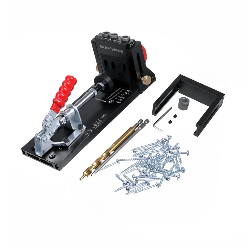 ENJOYWOOD XK4 taskureikäjigi sarja alumiiniseoksesta valmistettu säädettävä puuntyöstön porausopas kulmareikiin poranterällä