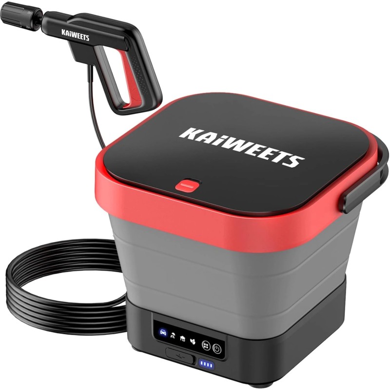 KAIWEETS kannettava akkukäyttöinen painepesuri 12 litran säiliö 4 8 metrin letku viisi suutinta