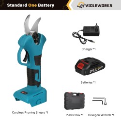 VIOLEWORKS 21V harjaton oksasakset 1500mAh akku EU laturi ergonominen sininen musta CE laatikko