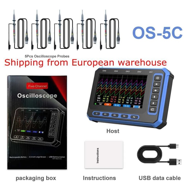 AV TOOLTOP OS 5C viiden kanavan oskilloskooppi yhden megahertsin kaistanleveys kolmen megahertsin näytteenotto USB C kannettava