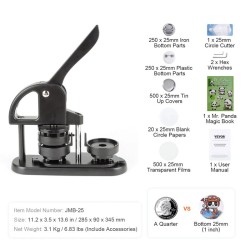 Kolmitoiminen tee se itse napinvalmistaja 25 32 ja 58 millimetriä osilla ja ergonomisella kaarikahvalla