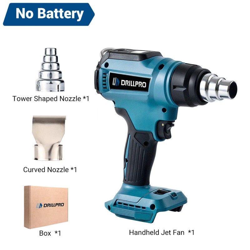 Drillpro 18V kuumailmapistooli LED näyttö keraaminen lämmityselementti 30 650 C kutistemuovaus juotos ilman akkua