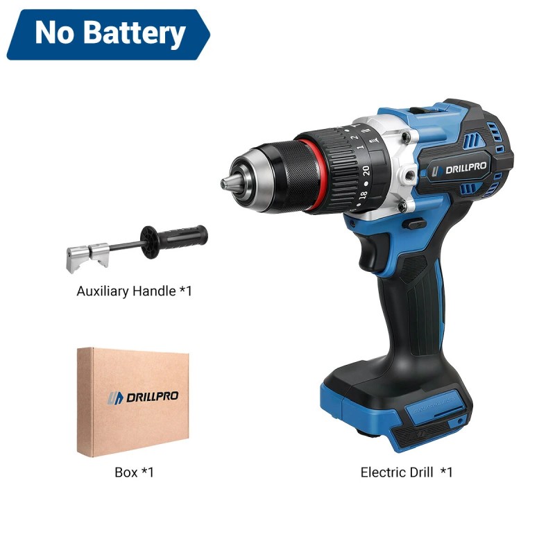 Drillpro akkukäyttöinen porakone harjaton moottori 20V 2 5Ah 120Nm 13mm istukka