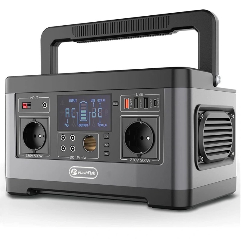 FlashFish P63 kannettava virtalähde 500 W huipputeho 1000 W aurinkogeneraattori retkeilyyn