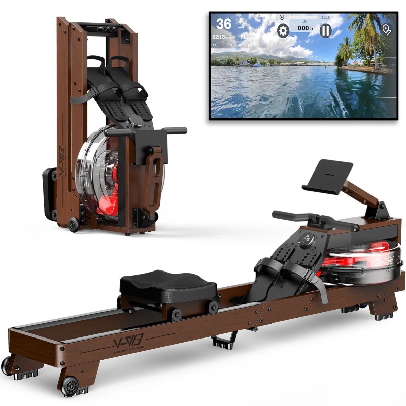 Bominfit V W3 puinen vesisoutuergometri FSC sertifioitu 14 litrainen säiliö kuusi vastustasoa taitettava Kinomap yhteensopiva