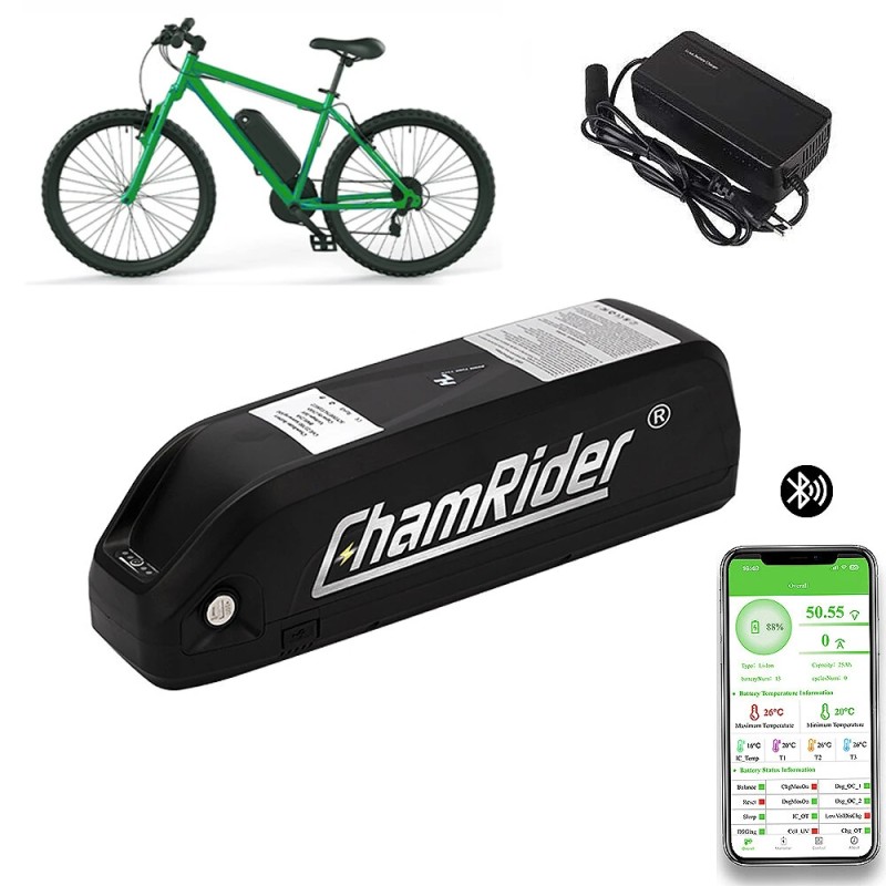 Chamrider Hailong 1 2 36V 25Ah 900Wh putkiakku sähköpyörään 21700 kennoilla IP65 vedenkestävä 4A laturi