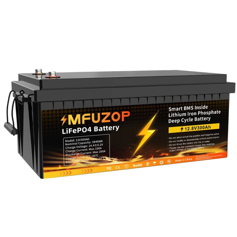MFUZOP 12V 300Ah ladattava LiFePO4 akku 3840Wh äly BMS llä matkailuautoon aurinkoenergian varastointiin