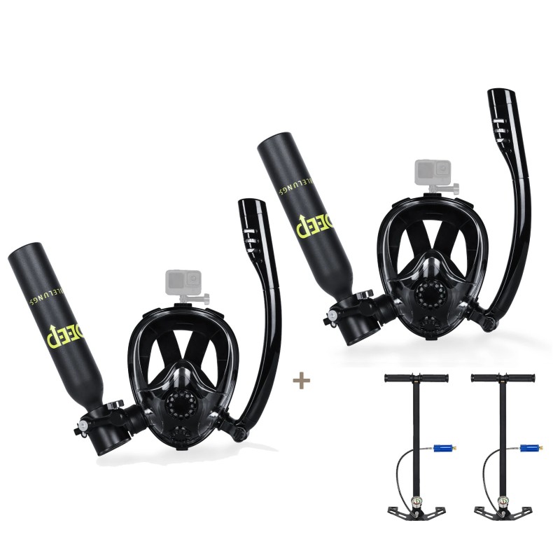 DIDEEP 0 5 litrainen kokokasvoinen snorkkelisetti pienellä sukelluspullolla ja täyttöpumpulla