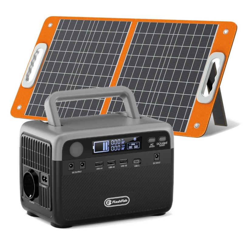 Flashfish BP030B kannettava virtalähde 300W 600W huipputeho 230Wh LiFePO4 ja 60W aurinkopaneeli