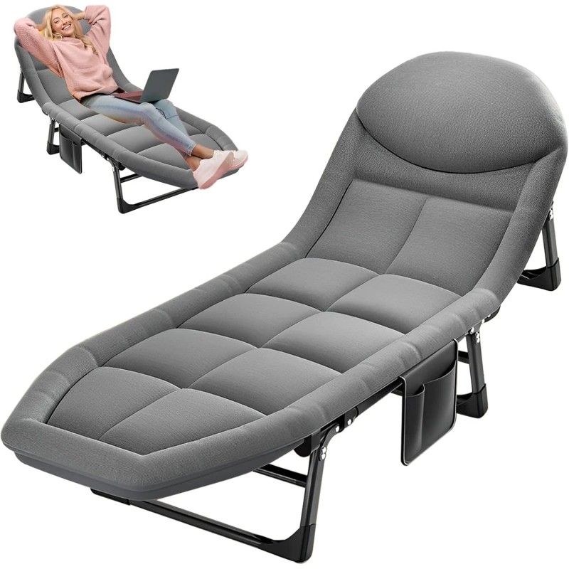 IPRee kannettava kokoontaitettava ulkokäyttöinen aurinkotuoli retkisänky patjalla tyynyllä 190x66x35cm