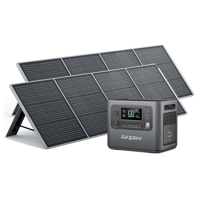 Aferiy P110 D 1200W 960Wh LiFePO4 kannettava varavirtalähde ja 2 S200A1 200W aurinkopaneelia UPS toiminnolla EU pistokkeella