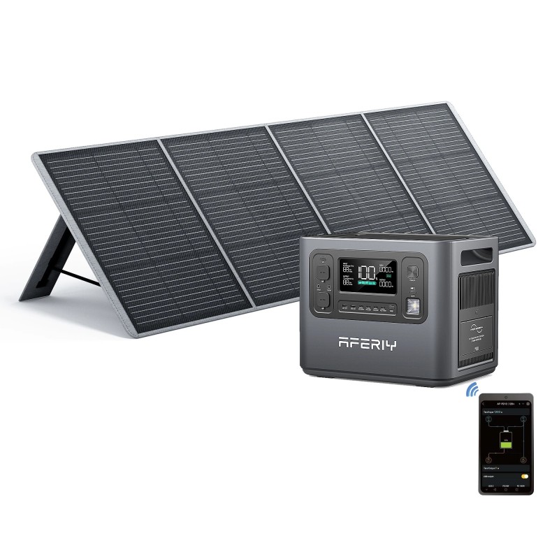 Aferiy P210 kannettava voimalaitos 2400W 2048Wh LiFePO4 tukisovelluksella ja S200A1 200W aurinkopaneelilla