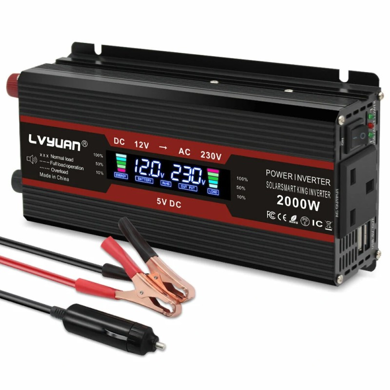 Lvyuan F 2000A muokattu siniaaltoinvertteri LCD näytöllä 12 V 230 V 800 W jatkuva 2000 W huipputeho