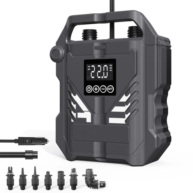 WaveRite 22PSI korkeapaineinen melontalautapumppu 12V autokäyttöön kannettava sähköpumppu automaattisammutus 7 suutinta