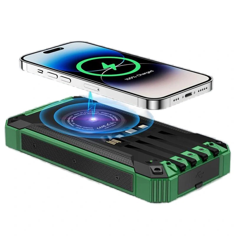 Bakeey 15W 36000mAh aurinkopaneelilla varustettu langaton varavirtalähde neljällä sisäisellä kaapelilla