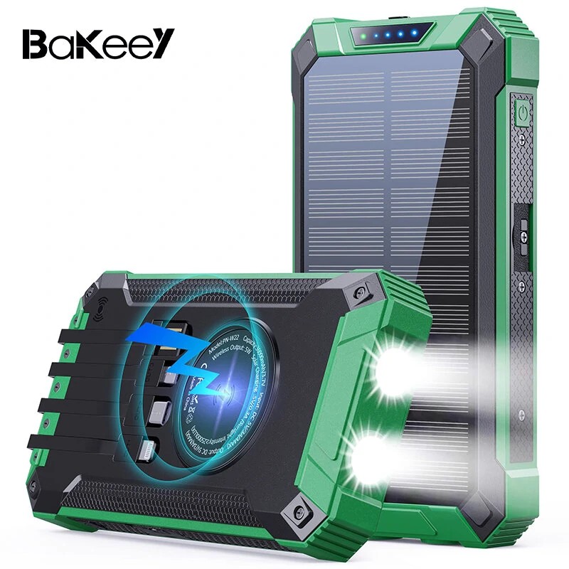 Bakeey 36000mAh aurinkovoimapankki 15W langaton lataus LED valolla kolme tuloa neljä lähtöä