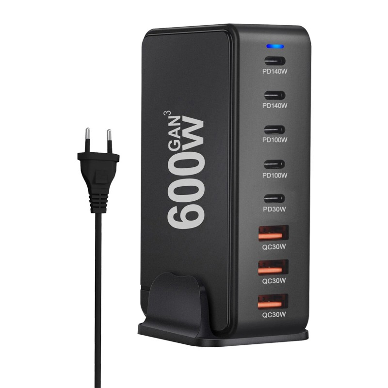 Bakeey YMX 600W 600W 8 porttinen nopea pöytälaturi 5 USB C 3 USB A