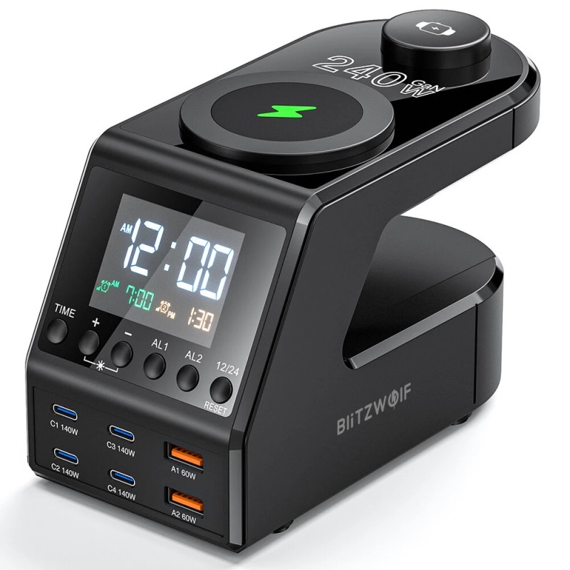 Blitzwolf BW FW10 240W GaN 10 in 1 langaton lataustasema herätyskellolla