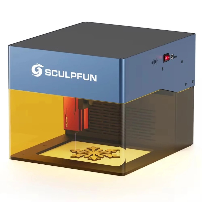 Sculpfun iCube Pro Max 10W kannettava laserkaiverrin savusuodattimella lämpöhälytys 120x120 mm kaiverrusalue