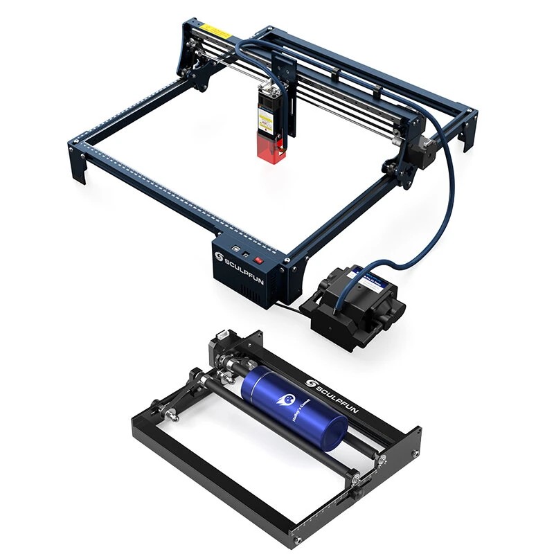 SCULPFUN S30 Pro 10W laserkaiverrin leikkuri ilma avusteella pyörivärulla 3 5 tuuman kosketusnäyttö