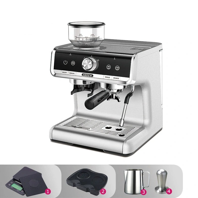 HiBREW H7 puoliautomaattinen espressokone 1450W 19 baarin kartiomylly 30 säätötasoa älylämpötilansäätö