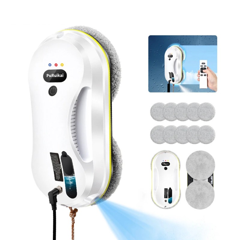 PuRuiKai robotti ikkunanpesuri 2800Pa imuteho automaattinen vesisuihku kaukosäädin harjaton moottori turvajohto