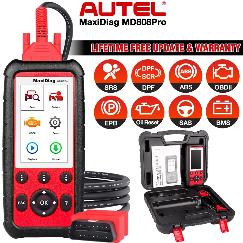 Autel MaxiDiag MD808Pro OBD2 auton diagnostiikkaskanneri kaikkien järjestelmien vikakoodinlukija seitsemällä huoltofunktiolla