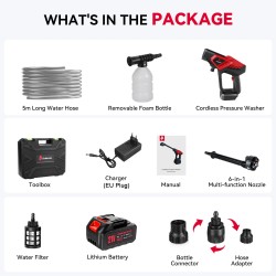 Kannettava akkukäyttöinen korkeapainepesuri pitkäkestoinen akku 4 0 Ah nopea lataus kuusi suutinta