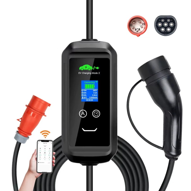 ISIGMA 11kW 16A tyyppi 2 kannettava sähköauton laturi mobiilisovelluksella 5m kaapeli