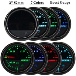 Turboahtimen ahtopainemittari 52 mm 12v 1 2 bar 7 värinen led valaistus musta linssi