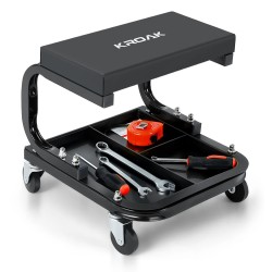 Vahvarakenteinen auton huoltojakkara mekaanikolle työkalulokerolla 120 kg kantavuus