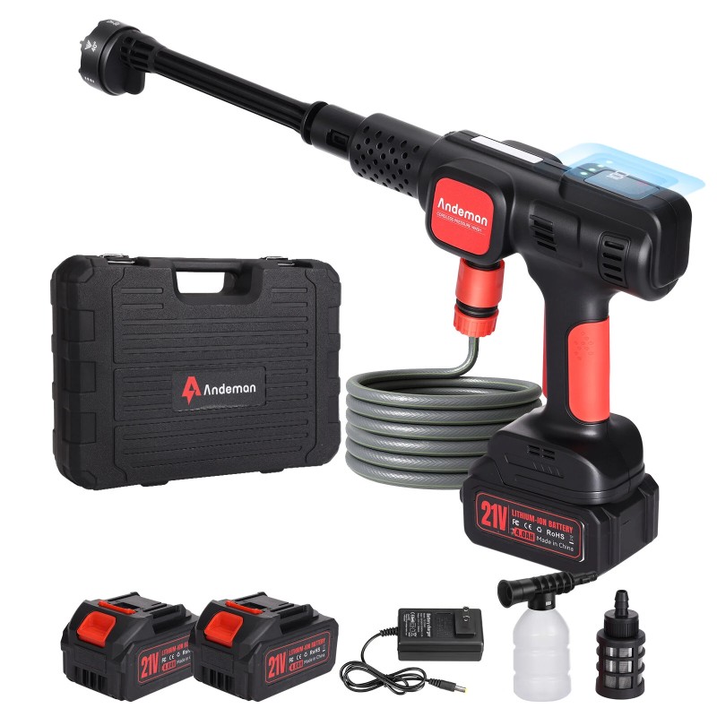 Andeman akkukäyttöinen harjaton painepesuri 3 0Ah kahdella akulla 6 toiminen auton ja puutarhan suihkupistooli