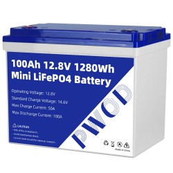 Pwod 12 8V 100Ah 1280Wh minikokoinen LiFePO4 akku sisäänrakennettu BMS matkailuautoihin