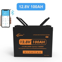 JSDSOLAR 12 voltin 100 ampeeritunnin litiumrautafosfaattiakku bluetoothilla yli 6000 sykliä veneelle ja asuntoautoon