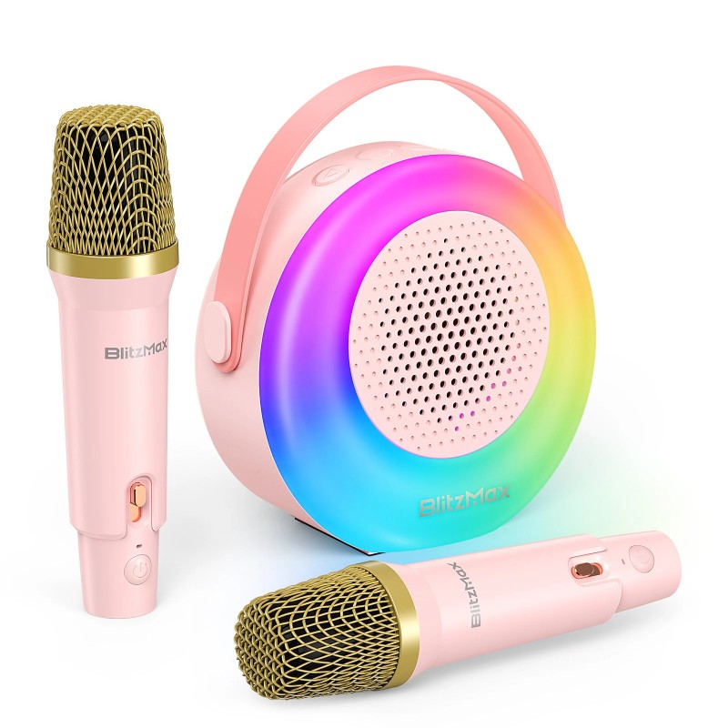 BlitzMax BM K10 lasten kannettava karaokekaiutin bluetooth kaksi langatonta mikrofonia rgb valot
