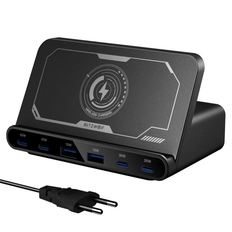BlitzWolf BW S27 160W 6 porttinen nopea pöytälaturi 2xUSB A 4xUSB C PD3 0 langaton latausasema