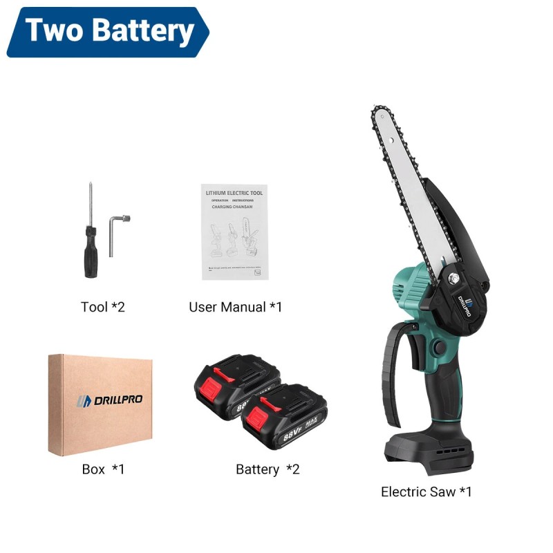 Drillpro akkukäyttöinen ketjusaha 3000 watin 18 voltin 8 tuumainen harjaton korkeanopeuksinen yhteensopiva akkujen kanssa