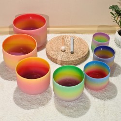 Luonnollinen 432Hz 6-12 tuuman 7-osainen sateenkaaren kvartsikristalli äänimaljasetti kantolaukulla