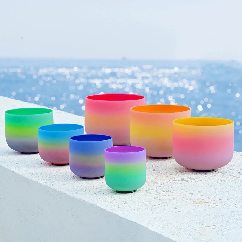 Luonnollinen 432Hz 6-12 tuuman 7-osainen sateenkaaren kvartsikristalli äänimaljasetti kantolaukulla