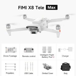 FIMI X8 TELE MAX Roklink 5.0 FPV-drooni kaksoiskameralla 4K 60fps 30x-zoomaus 47min lentoaika