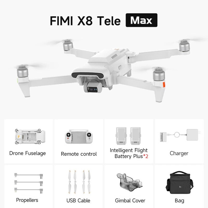FIMI X8 TELE MAX Roklink 5.0 FPV-drooni kaksoiskameralla 4K 60fps 30x-zoomaus 47min lentoaika