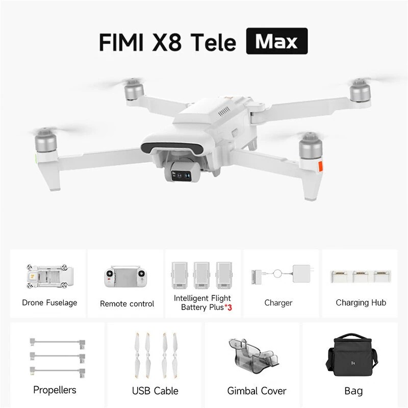 FIMI X8 TELE MAX Roklink 5.0 FPV-drooni kaksoiskameralla 4K 60fps 30x-zoomaus 47min lentoaika