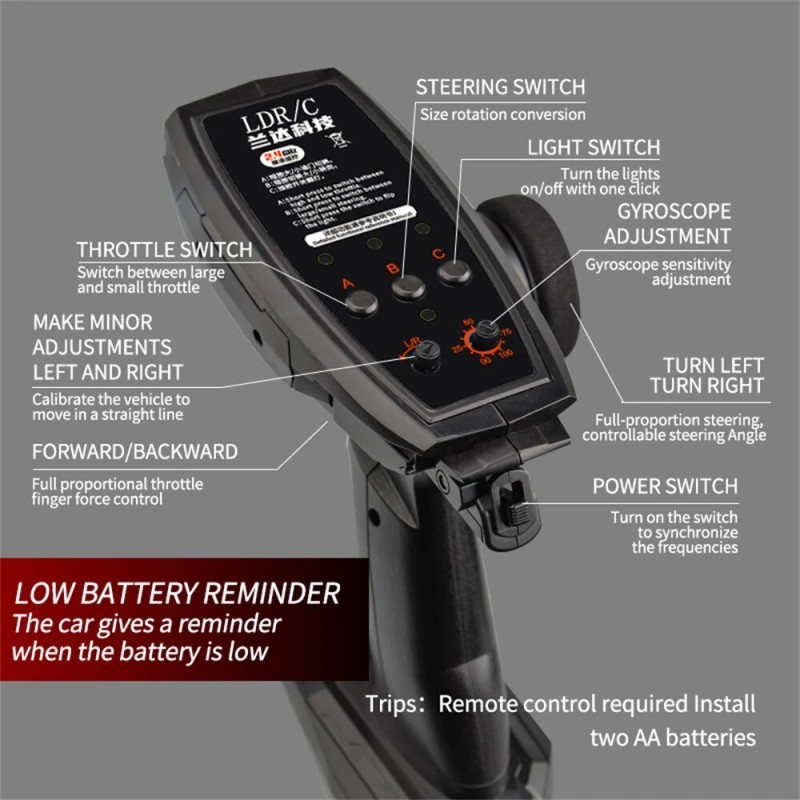 LDRC 1899/A99 valmiiksi koottu 1/18 GTR R34 radio-ohjattava drift-auto takaveto gyroskooppi LED-valot