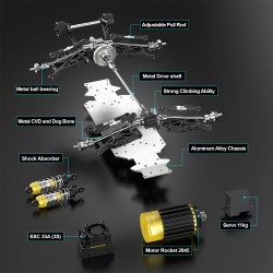JIUSI MT14R 1/14 skaala valmis radio-ohjattava neliveto harjaton 80 km/h maastoauto metallinen alusta