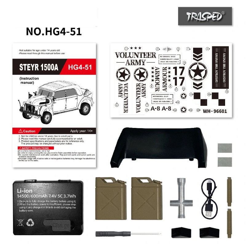 HG TRASPED HG4-51 1/18 radio-ohjattava Steyr 1500A nelivetoinen komentoajoneuvo LED-valoilla