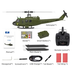 Eachine E190 skaalattu UH-1 Huey RC-helikopteri 1:34 2.4G 6CH optinen virtauspaikannus harjattomat moottorit