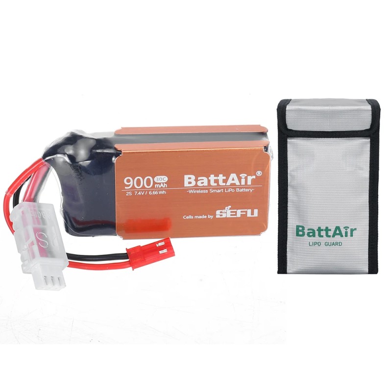 ISDT BattAir 2. sukupolven 7.4V 900mAh 30C 2S älykäs LiPo-akku sovellusohjauksella JST-liittimellä